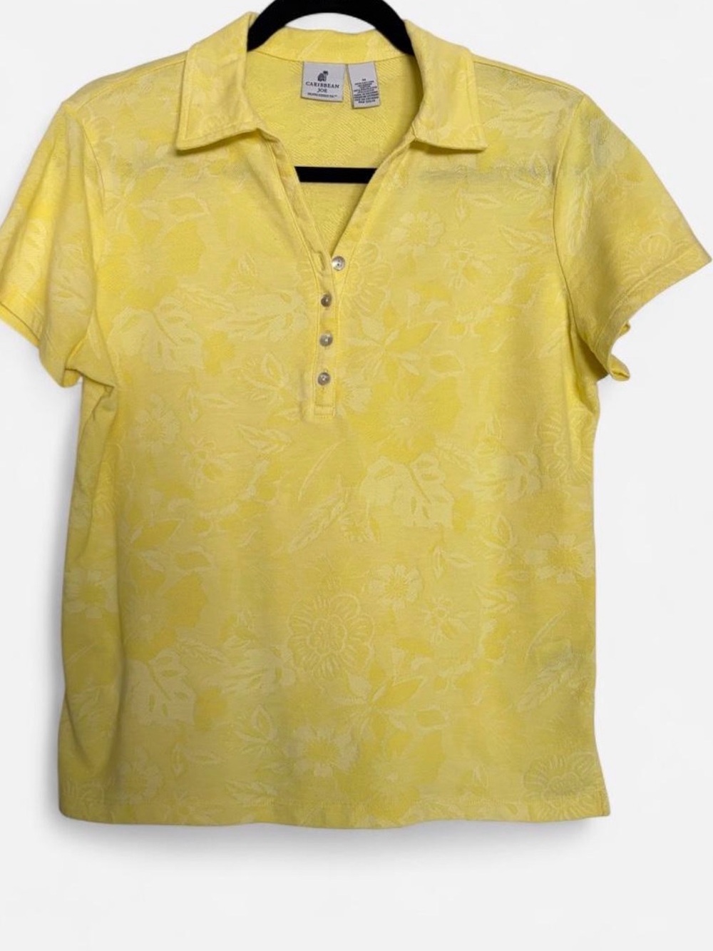 Caribbean Joe Sunny Yellow Floral Button-Front Polo
